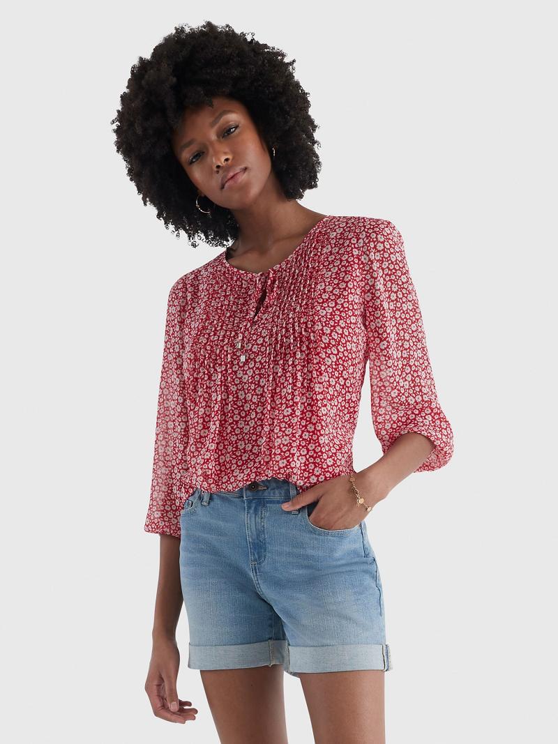 Női Tommy Hilfiger Floral Pintuck Blouses Rózsaszín | HU 14NWY